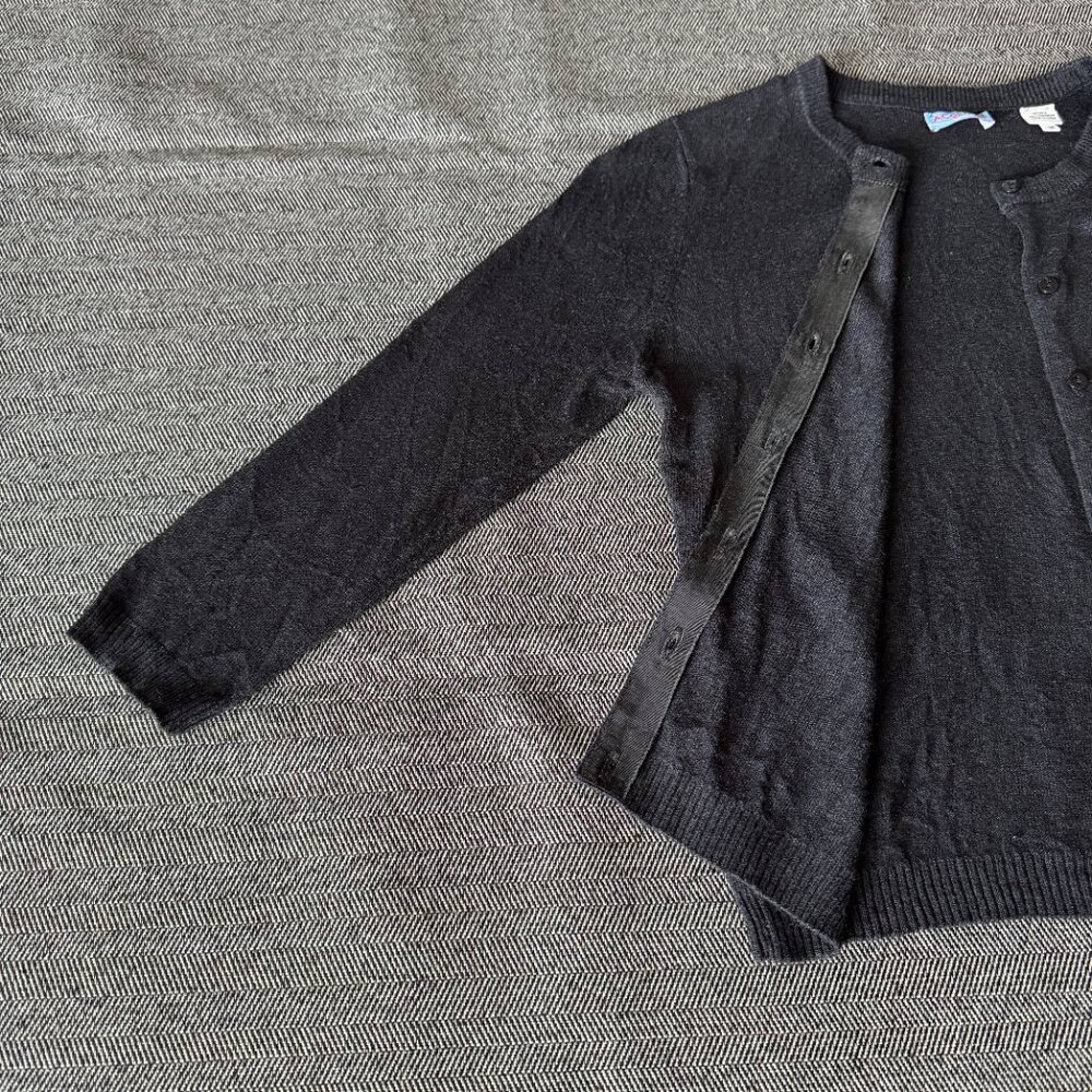Black Silk Cashmere Cardigan E Rhinestone Monogram SP/XS - Picture 13 of 16